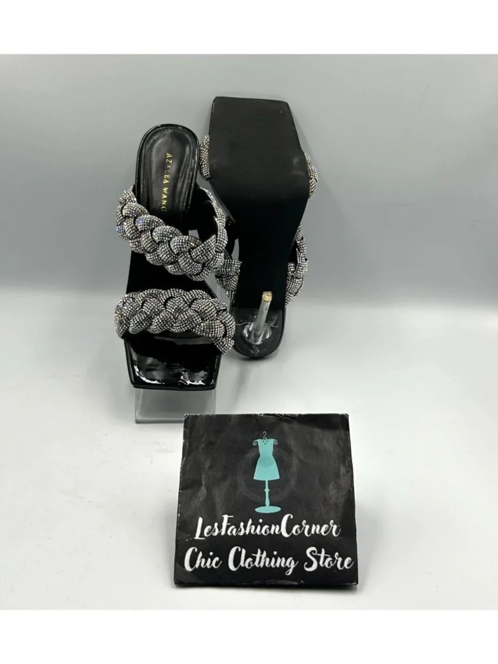 Azalea Wang Women's Black Patent Rhinestone Braided Stiletto Heels Size 6 3366 - Picture 3 of 16